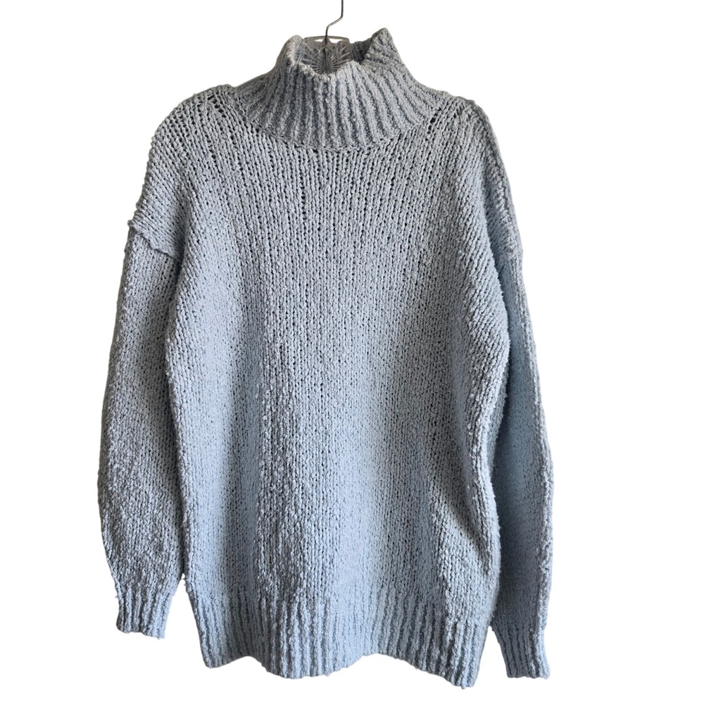 Anthropologie XS Sweater Light Blue Excellent Turtleneck Chunky Knit Boucle